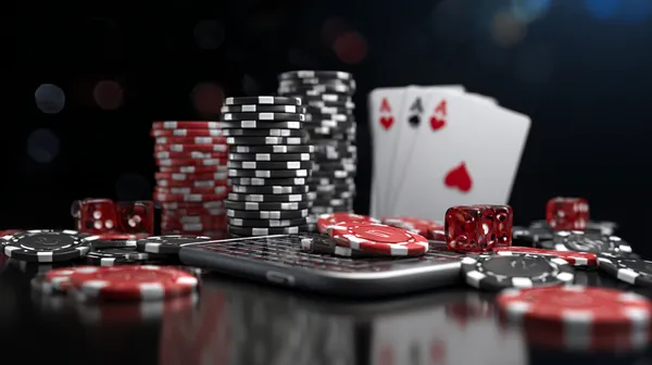 Um jogador usando seu smartphone durante um evento festivo local, representando o cassino totalmente compatível com dispositivos móveis do 29P.